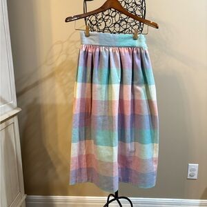 Vintage Feminine Preppy SoftGirl Pastel Plaid Pleated Midi Skirt